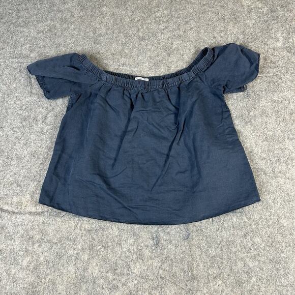 Mother Top Womens XS The Cold Shoulder Fray Short Sleeve Cropped Blue USA - Picture 1 of 9